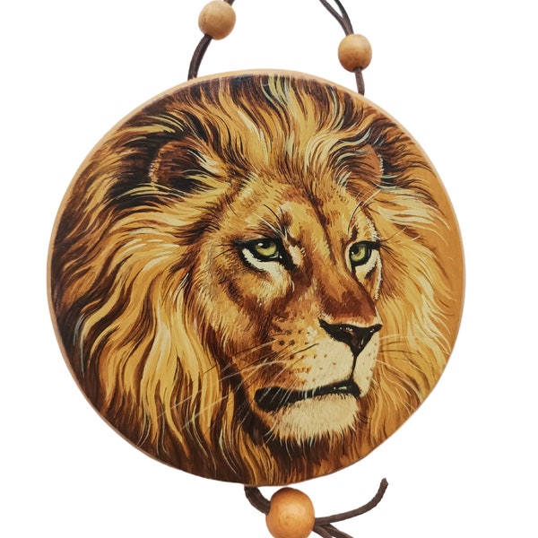 Lion Majesty: Hand-Painted Acrylic Portrait on Wood - Realistic Wildlife Art - King of the Jungle.