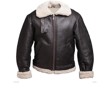 Chaqueta de aviador de piel sintética de cuero real negro RAF para hombre de estilo vintage, chaqueta bomber B3 de cuero negro, chaqueta piloto de piel sintética de cuero negro