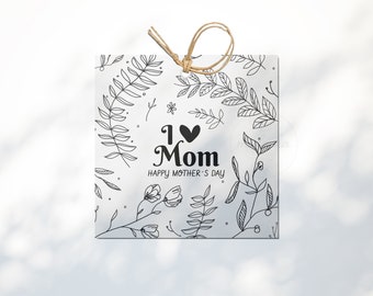 Moederdag Tag afdrukbare downloadbare Happy Mothers Day Flower Square 3 Inch, 3,5 inch Cadeau Instant Digitale Download
