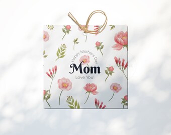 Moederdag Tag afdrukbare downloadbare Happy Mothers Day, Floral Rose, Love, Square, 3 Inch, 3,5 inch Cadeau Instant Digitale Download