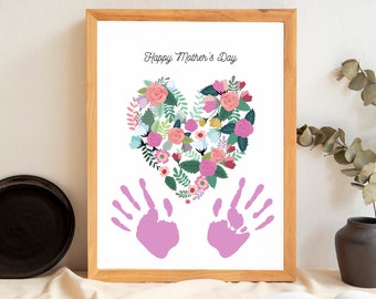 Love Handprint Craft Art Imprimable, Fête des Mères, Cadeau pour maman ou grands-parents, Artisanat d’enfants ou de petits-enfants Hands Holding Heart