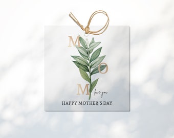 Mother's Day Tag Printable Downloadable Happy Mothers Day Leave Botanical Square 3 Inch, 3.5 inches Gift Instant Digital Download