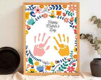 Fête des Mères Fleur Handprint Art, Imprimable, Handprint Craft, Cadeau pour maman, Artisanat des enfants, Fête des Mères