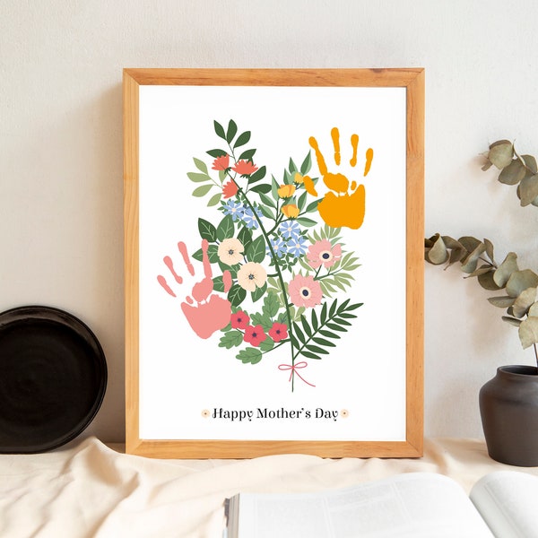 Flower Handprint Craft Art Printable, Mother's Day, Gift For Mom or Grandparents, Craft from Kids or Grandkids, Instant Download