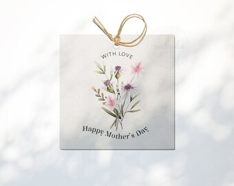 Mother's Day Tag Printable Downloadable Happy Mothers Day Flower Square 3 Inch, 3.5 inches Gift Instant Digital Download