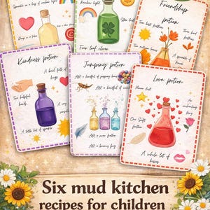Printable Mud Kitchen Recipe Cards, Montessori Outdoor Nature Play, Forest School and Homeschool Activity
