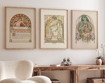 Conjunto de láminas Art Nouveau de Alphonse Mucha – Impresión Giclée para pared