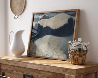 Ocean Wave Art Print, Coastal Wall Decor, Blue Seascape Painting, Nautical Beach House Artwork, Modern Coastal Wall Art Poster