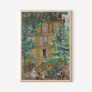 Vintage French Country Cottage Landscape - Flower Garden Painting - French Antique Garden Print - Giclee Print Wall Art