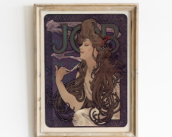 Vintage Mucha Style Woman Poster, Art Nouveau Illustration