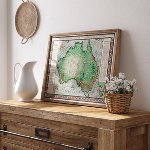 Mapa del mundo antiguo - Mapa de Australia - Póster de mapa antiguo - Mapa rústico antiguo - Papel mate - Mapa antiguo