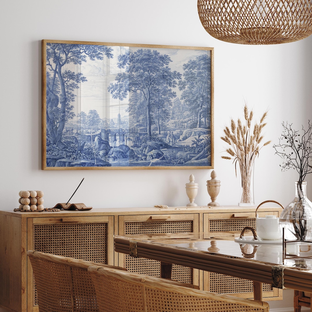 Vintage Blue Toile Landscape | Classic French Wall Art | Chinoiserie ...