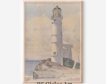 Watercolor Lighthouse Print, Coastal Wall Art , Beach Home Decor, Nautical Seascape Painting, Ocean View Maritime Art Poster - Giclee Print