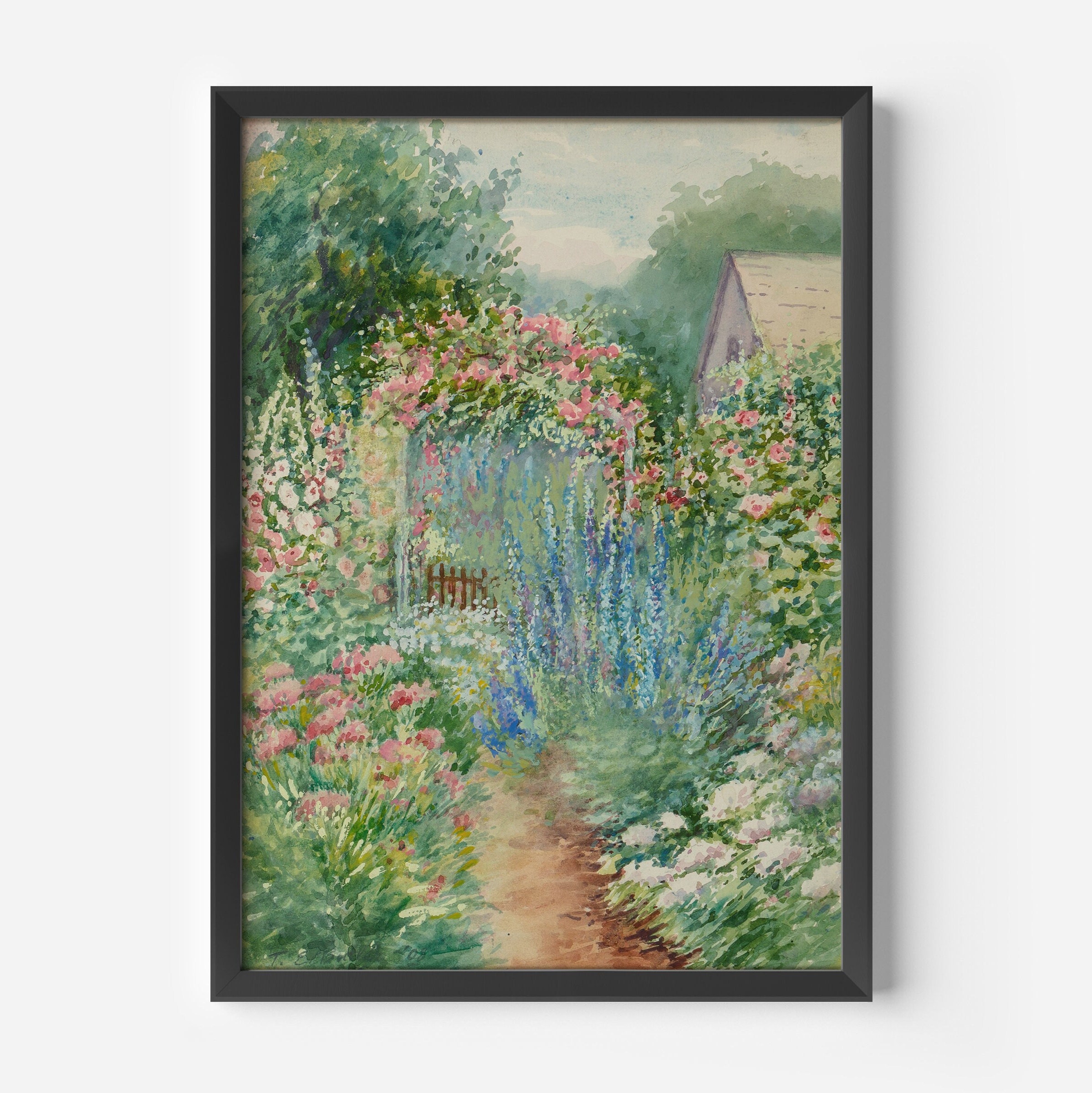 French Country Cottage Landscape Flower Garden Painting | French ...