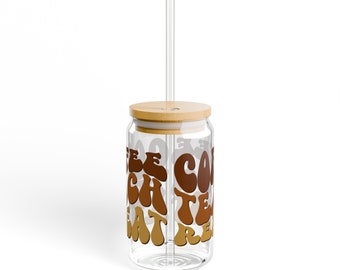Coffee Teach Repeat Ice Coffee Cup With Lid and Straw, 16oz Glass Teacher Coffee Gift, Teacher Appreciation Week Gift Idea, Teacher Life