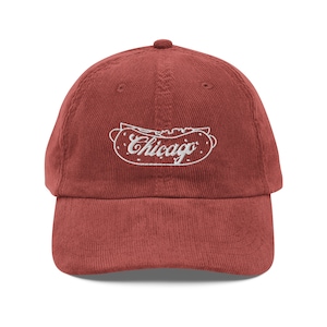 Chicago Style Hat, Chicago Embroidered Corduroy Hat, Chicago Lover Gift, Collegiate Cap, Chicago Style Hotdog Vintage corduroy cap
