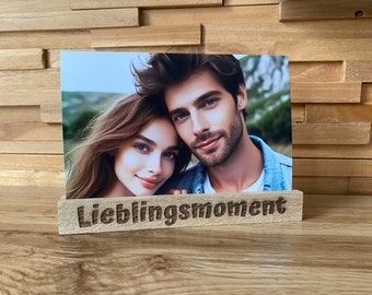 Personalisierter Foto-/Kartenständer aus Eichenholz, Emotionale Erinnerung, Fotoständer aus Holz, Den Moment festhalten