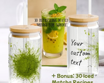 Matcha Glass Cup: 16 Unzen Becher mit Bambusdeckel & Strohhalm