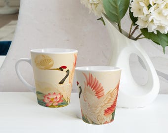 Elegante Kranich Latte Tasse: Japanisches asiatisches Dekor, Teekaffeetasse