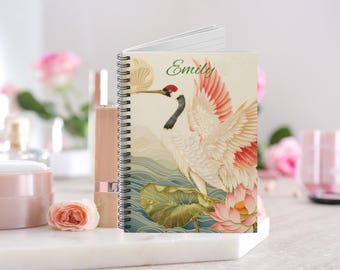 Spiralblock mit Kranichen: Liniert für Frauen, 15x20cm