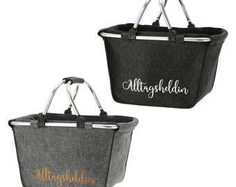 Trend-Einkaufskorb "Alltagsheldin" aus Filz mit Spruch  2-fach sortiert (ca.49x38cm) Geschenk Geburtstag Muttertag Damen Freundin