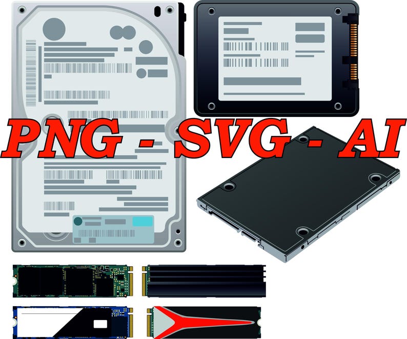 Hard Disk Drive SSD Nvme Clipart Bundle Digital Hard Drive Png Svg Ai ...