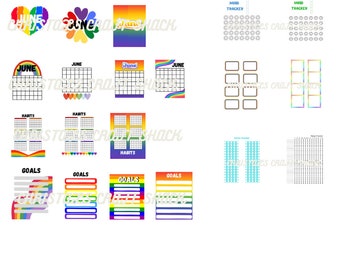 Printable Monthly Planner, Digital Planner for June, Rainbow Office Supplies
