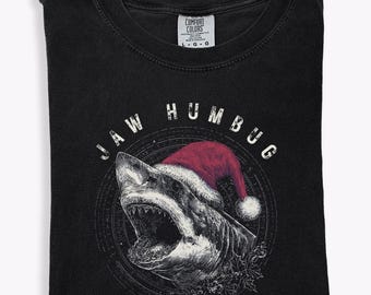Bah Humbug Christmas Tshirt Funny Shark Shirt Christmas Cheer Vintage Horror Movie Christmas Tee High School Swim Team Gift Idea for Swimmer