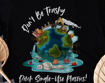 Milieubewust T-shirt: red de planeet, sloot plastic af