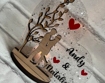 Acrylic Heart Wooden Tealight Holder Personalised for Couples Anniversary etc