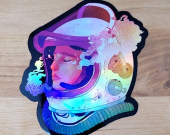 Astronaut holographic sticker- sci-fi space galaxy holo vinyl sticker cosmonaut fantasy