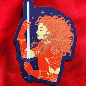 Red knight matte vinyl sticker- knightcore female knight sticker fantasy dnd geek nerd stationary sword sticker for laptop journal etc