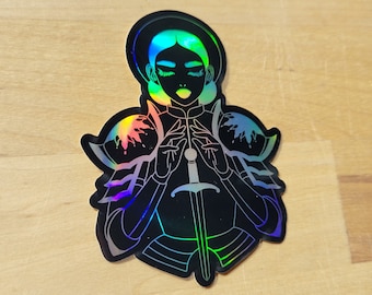 Knight of the sun holographic vinyl sticker- knightcore aesthetic fantasy sticker sword sticker female knight geek stationary