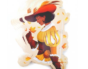 Autumn musketeer vinyl sticker- female knight sticker fantasy sticker sword sticker for laptop or journal renaissance medieval style dnd