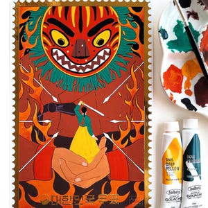 Original gouache painting with gold foil accents
