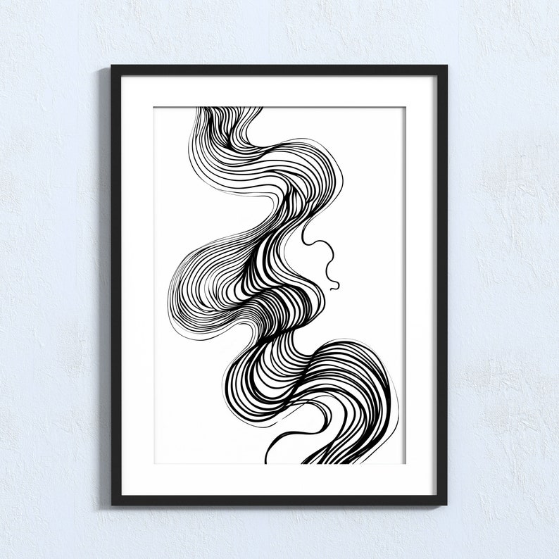 Graceful Wavy Lines, Line Art, Abstract Art Print, Black and White ...