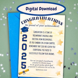 Tarjeta de graduación imprimible, tarjeta de graduación de secundaria cristiana imprimible, tarjeta de graduación universitaria, tarjeta de felicitaciones cristianas imprimible