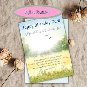 Faith Based Birthday Card for Dad: Bible Verse (Digital Download)