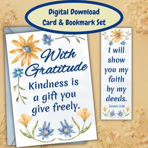 Christian Thank You Card & Bookmark Set: Watercolor Floral (Digital Download)