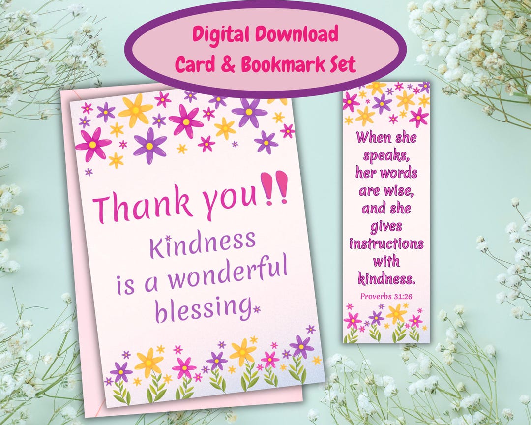 Teacher Thank You Card & Bookmark Set: Floral Christian Design ...
