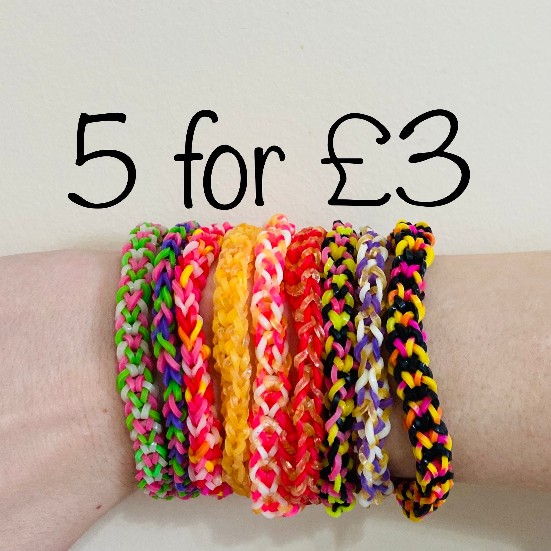 Bundle of Inverted Fishtail Rainbow Loom Band Bracelets 5 for 3 10 for 5 Friendship Exchange Bracelets Free UK Shipping