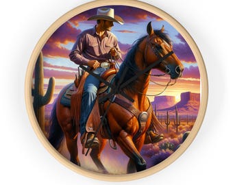 Cowboy Sunset-wandklok: rustiek, westers woondecoratie