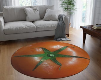 Tomato Round Rug - Red Circular Mat, Kitchen Decor, Unique Home Accent, Vegetable Lover Gift, Farmhouse Style Carpet