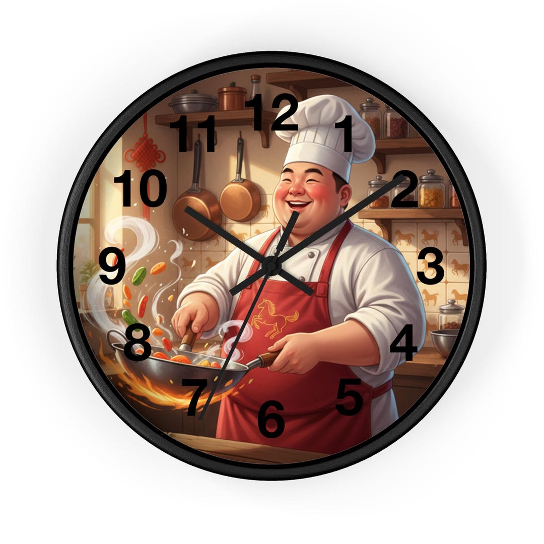 Smiling Chef Wok Cooking Wall Clock | Kitchen Decor, Culinary Art - Etsy