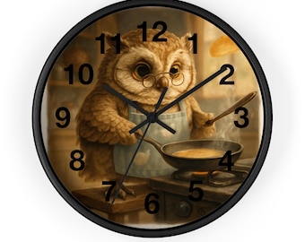 Reloj de pared de chef búho, decoración de cocina de estilo vintage
