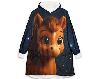 Manta con capucha de unicornio, manta polar acogedora, accesorio de pijama para niños, regalo para amantes de los caballos