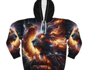 Sudadera con capucha de león cósmico, sudadera unisex, arte animal, regalo único, ropa de fantasía, ropa de calle cómoda