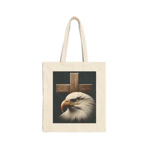 Eagle Canvas Tote Bag, Patriotic Carryall, Religious Symbol Shopper, Wildlife Shoulder Bag, Nature Lover Reusable Tote, American Bird Market