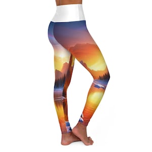 Mountain Yoga Leggings, Nature Lover High Waisted Athletic Pants, Hiking Exercise Tights, Outdoor Adventure Gear, Scenic Landscape Workout