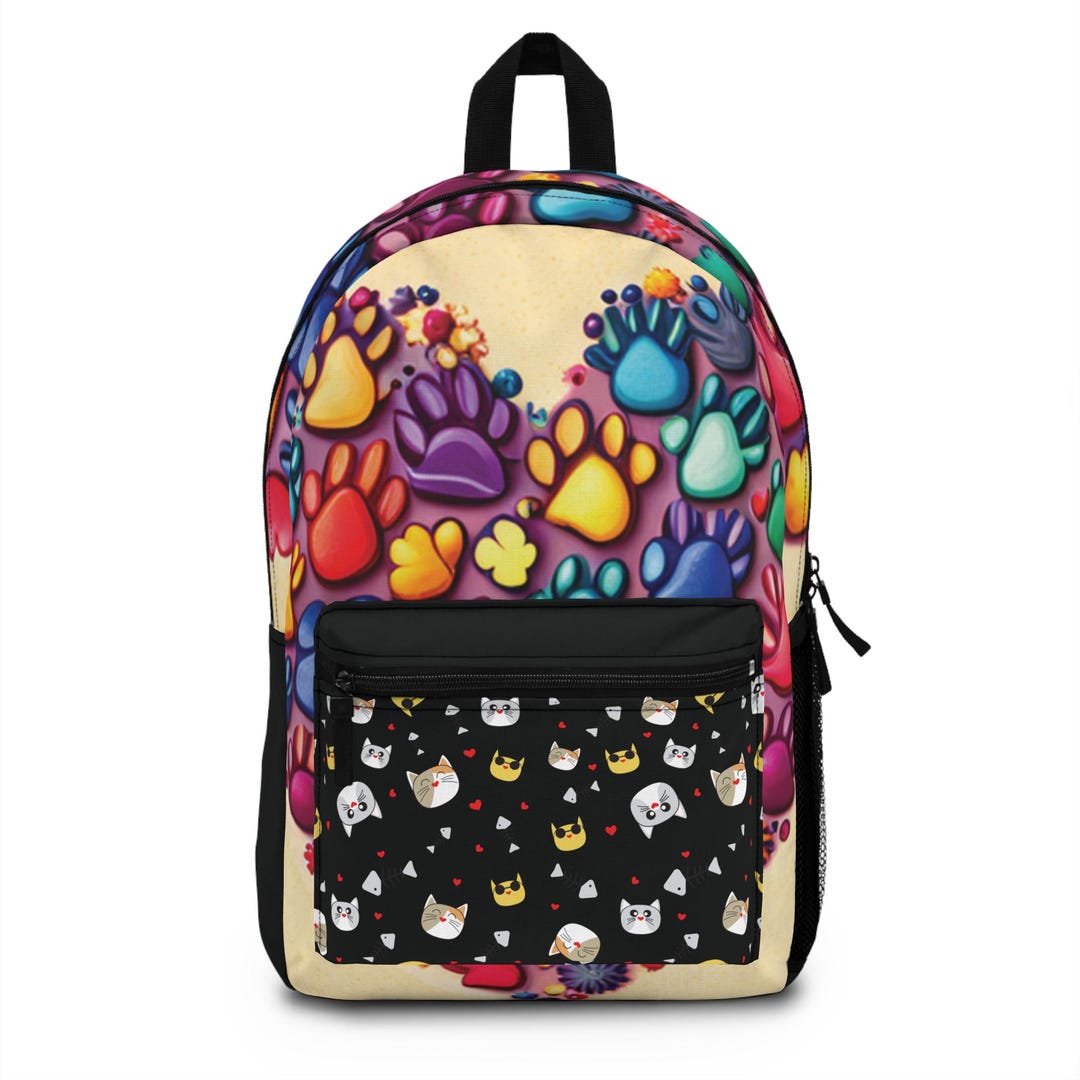 Cat Prints Backpack - Cute Animal Pattern Bag, Kitty Lover School ...